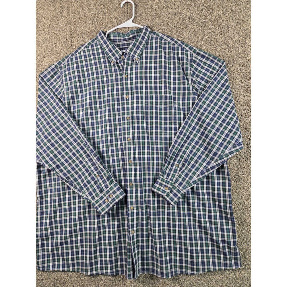 Harbor Bay Button Down Shirt Mens‎ 3XLT Blue Green Plaid Excellent Long Sleeve